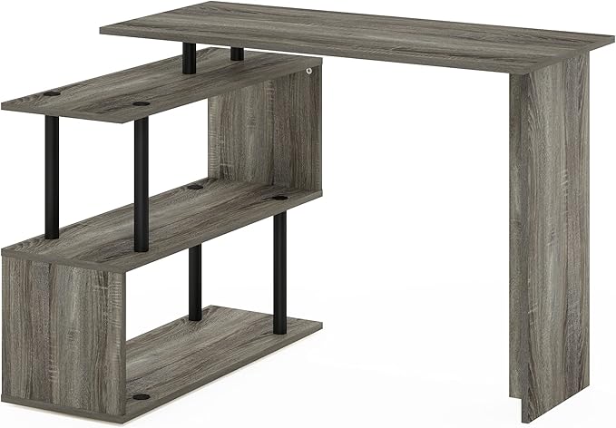 Furinno Moore L-Shape Computer Desk with 3-Tier Shelves, French Oak
