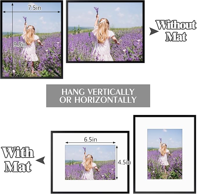 Golden State Art, Gallery Wall Frame Set of 6 - Black 8x10 Aluminum Photo Frames with Mat for 5x7 Pictures - 8 x 10 inch Metal Frame with Real Glass Cover - Elegant Home or Office Decor