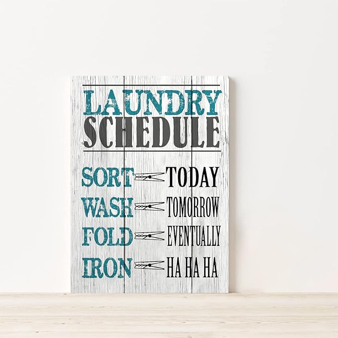 RCVTVPV Vintage Laundry Room Wall Art Laundry Schedule Funny Rules Poster Laundry Room Art Canvas Wall Art For Home Office Framed Ready to Hang 16"x20"