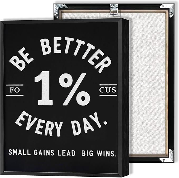 Inspirational Motivation 1% Better Every Day Canvas Poster Entrepreneur Success Life Saying Wall Art Hustle Inspiring Sign Prints Painting For Home Office Wall Decor 12x16in Framed