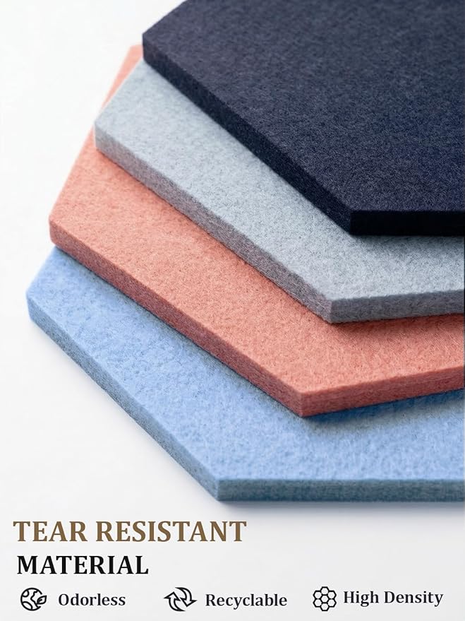8 Pack Hexagon Felt Bulletin Board Tiles - 11.8" Large Thick Pin Board for Walls with 30 Push Pins, DIY Boards for Office Home School Decor, Aesthetic Hex Cork Board Alternative