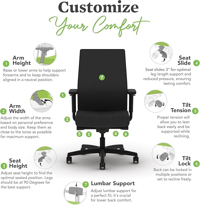 HON Ignition 2.0 Mid Back Task Chair, Spectrum Mesh, Advanced Synchro-Tilt Control, Office Chair with Lumbar Support, Height and Width Adjustable Arms, Black Frame, Blueberry