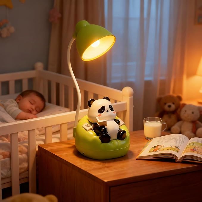 LED Desk Lamp with USB Charging Port, Gooseneck, Cute Panda Night Light for Bedroom Study Room, Boys Girls Children, Touch Control, 500 mAh, Rechargeable Lighting Decor for Boys Girls