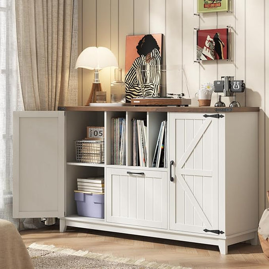 Lateral File Cabinet with Drawer, Farmhouse File Cabinet for Letter/a4/Legal Size Hanging Files, Large Wood File Storage Cabinets Printer Stand for Home Office Cabinets, Rustic White