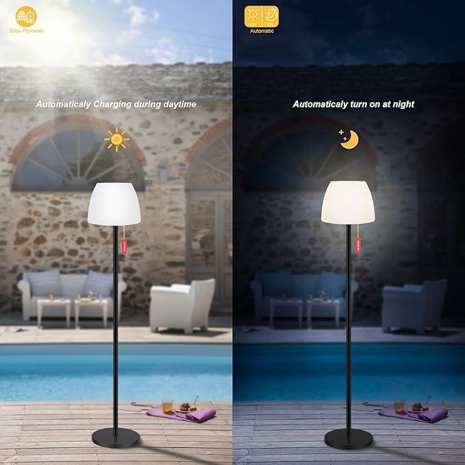 Qnkaa Outdoor Floor Lamp Solar Outdoor Lamps for Patio Waterproof Shower Lamp,LED Cordless Floor Lamp with Light Sensor,Rechargeable Dimmable Floor Lamp Warm White+RGB Solar Lamp for for Garden