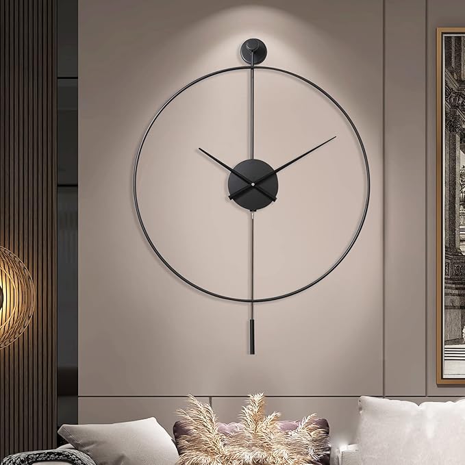 Wall Clock Wall Clock Classical Large Decorative Wall Clock with Pendulum,Modern Non-Ticking Silent Metal Wall Clocks for Living Room,Bedroom,Study,Office,29"×19.7" Clock