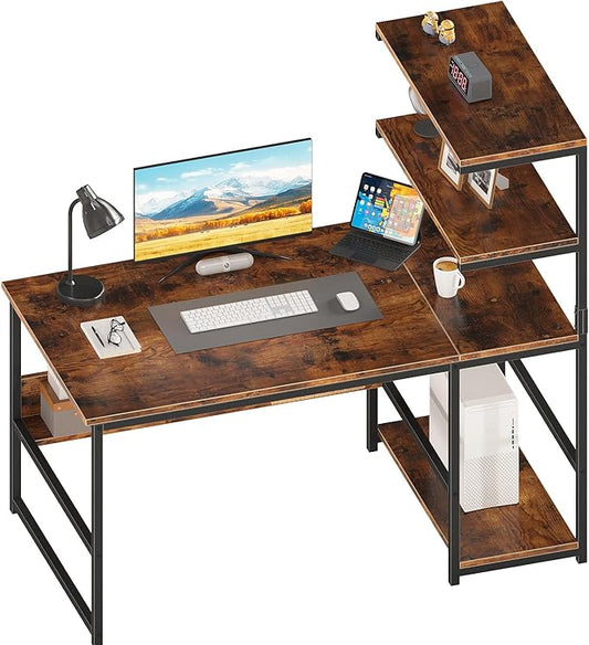 ALISENED 47 Inch Computer Desk with 4-Tier Storage Shelves, Modern Large Office Desk Computer Table Studying Writing Desk Workstation with Bookshelf and Tower Shelf for Home Office