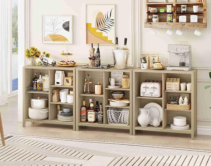 FATORRI 5 Cube Bookshelf, Wood Bookcase with 3 Adjustable Shelves, Modern Cube Storage Organizer Shelf for Home Office (Light Walnut)