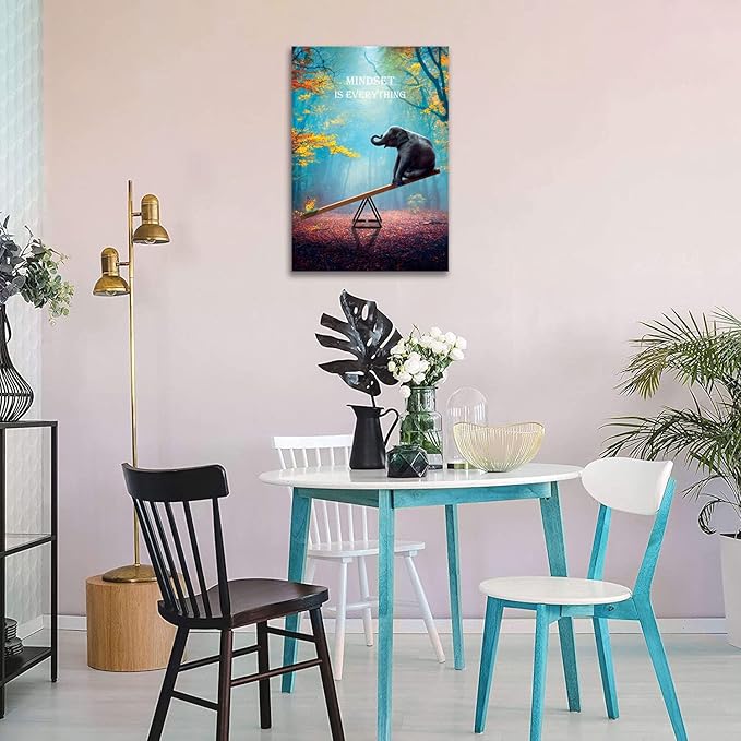 Elephant Wall Art Mindset Motivation Office Wall Canvas Animals Poster Framed Artwork for Office Living room Ready to Hang (24x36 inch)