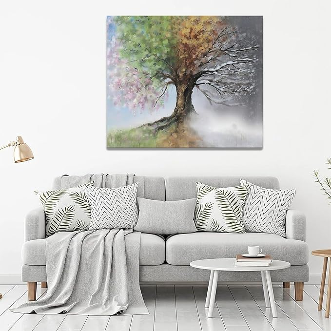 Tree of Life Wall Art Four Season Trees Pictures Decor Rustic Nature Canvas Country Painting Modern Artwork Home Decorations for Bathroom Living Room Bedroom Office Framed 24"x20"
