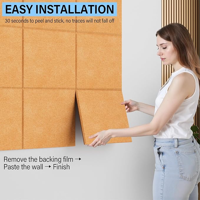 Large Cork Boards for Walls – 48" x 36" Self Adhesive Felt Wall Tiles, Ideal for Office Black Bulletin Board, Easy to Install Pin Board Photo Dart Board Wall Protectors