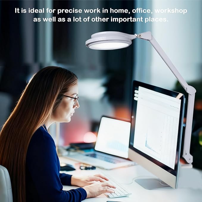 30W LED Desk Lamp with Clamp, 95+CRI, 5 CCT Modes & Dimmable, High CRI>95, Flexible Adjustable Task Light for Office, Makeup, Workbench, Crafts(White)