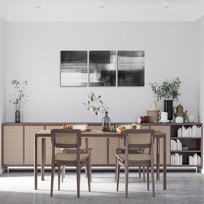 jejeloiu Gray Abstract Art 3 Piece Canvas Wall Art for Living Room Bedroom Modern Art Picture Wall Decor 12"x16"x3pcs Abstract Oil Painting Office Decorations Artwork Posters