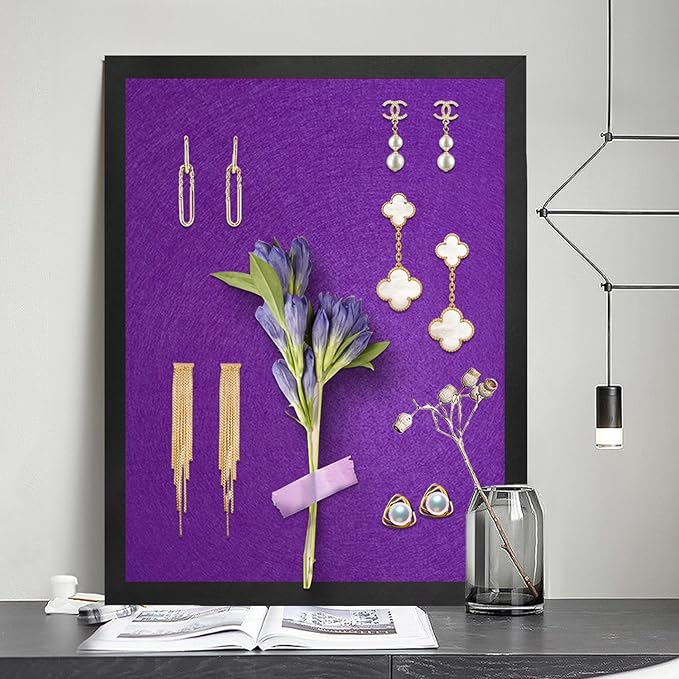 Bulletin Boards Cork Board with Felt, 17"x13" Small Display Pin Board Vision Board for Walls, Jewelry, Notes, Collection, Photos, Office, Wood Framed(Black) & Felt(Purple), 2pc