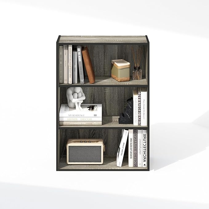 Furinno Simple Book Shelf, 3-Tier Bookshelf, Storage Shelves Bookcase, 9.7 x 23.7 x 31.5, for Living Room, Bedroom, Home Office, French Oak