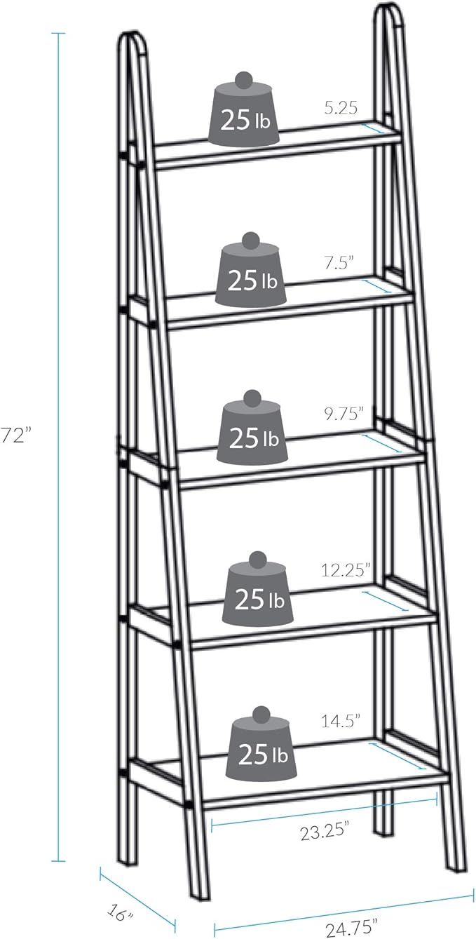 Casual Home 100% Solid Wood 5-Shelf Ladder Bookcase, Standard, 72"H, Espresso