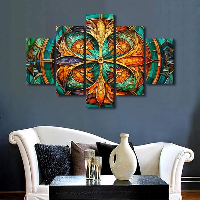 Wall Art Decor Modern 5 Panel Abstract Artwork Whirling Kaleidoscope Dragons Painting Art Prints on Canvas Dragons Scales Pattern Poster for Bedroom Decor Stretched and Framed Ready to Hang 60x40 in