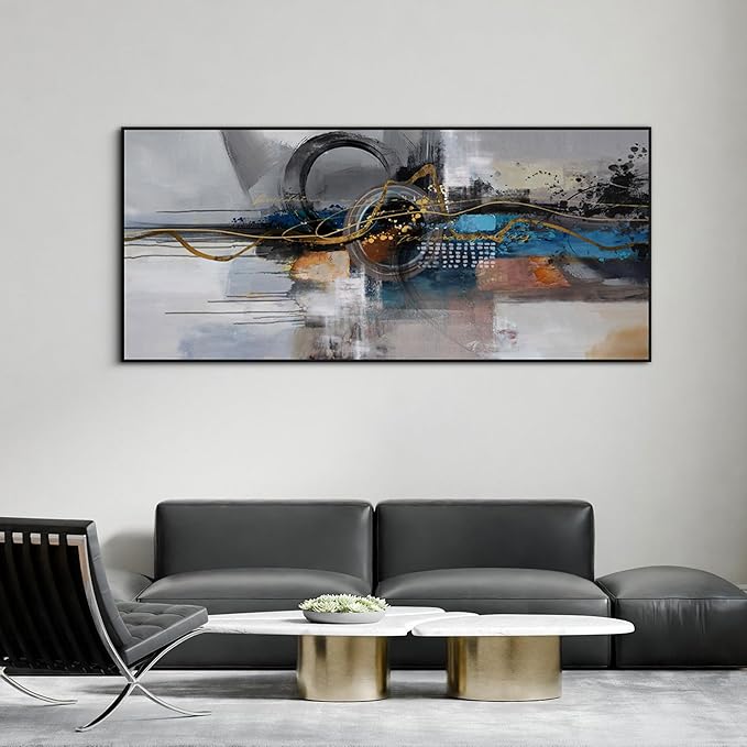 XLSJERST Living Room Wall Decor - Extra Large 70x31 Inches Mondern City Pictures Canvas Black Framed Abstract wall art for Living Room Bedroom Office Home Decoration