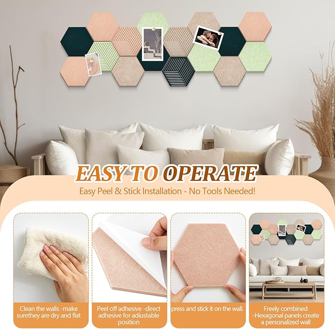16 Pcs Hexagon Cork Boards Tiles for Walls Decor 7 x 6 Inch Cork Bulletin Board Tiles with 50 Pins, Pin Board for Office Home for Office & Home for Notes Photos and DIY Classroom Decor