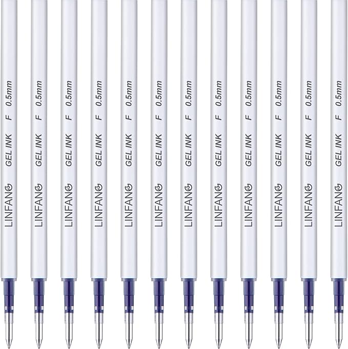 Blue Gel Pens Refills, 12 Pack Retractable Ink Pens, Fine Point 0.5mm Tip Smooth Writing Quick Dry Pens for Journaling Writing School Office Supplies (12 Blue)