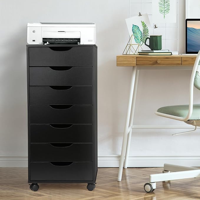 TUSY Vertical File cabinets with Caster Wheels for Home Office, Black