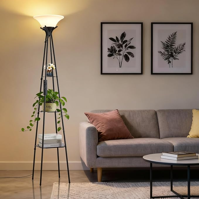 Luvkczc Upgraded Floor Lamp with 3-Tier Shelves & Remote, 69-inch Dimmable Standing Lamp with Adjustable Color Temperatures, Modern Torchiere Floor lamp for Living Room, Bedroom, Office