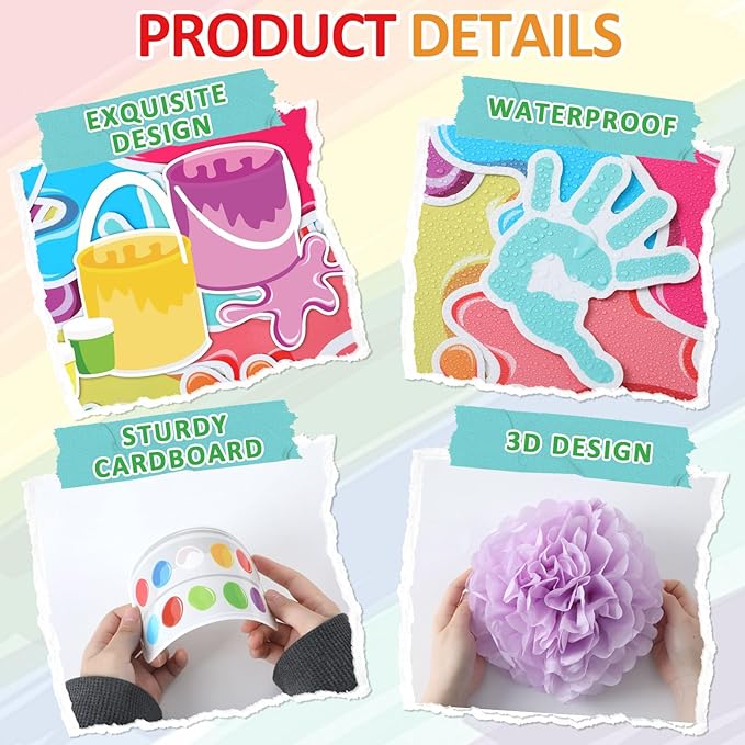 Get Ready for A Colorful Year Bulletin Board Classroom Decorations 3D Colorful Back to School Bulletin Board Set with Tissue Paper Fans Pompoms Art Painting Cutouts for Offices Chalkboard Wall Supplie