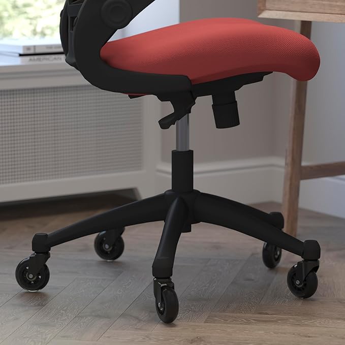 Flash Furniture Kelista Mid-Back Red Mesh Swivel Ergonomic Task Office Chair with Flip-Up Arms and Transparent Roller Wheels