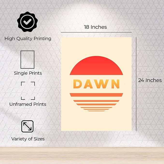 ALPINE INK CO. Dawn Typography Glossy Poster - Abstract Sunrise Word Artwork - Warm Minimal Modern Style - Bedroom Living Room Office Wall Decor - 18x24 Unframed Glossy Print