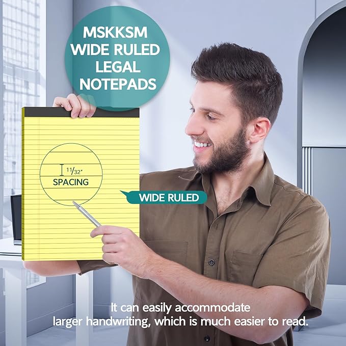 Legal Pads 8.5 x 11, 3 Pack Yellow Note Pads 8.5 x 11 Writing Pads(50 Sheets/Pad), Wide Ruled Legal Notepads, Lined Pads of Paper Yellow Paper Pads, for School, Home, Office, Business