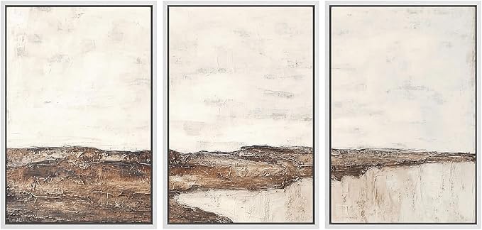 SIGNWIN Framed Canvas Print Wall Art Set Rustic Earth-Tone Horizon Abstract Landscape Illustrations Modern Art Decorative Nordic Abstract for Living Room, Bedroom, Office - 24"x36"x3 White