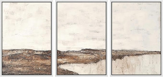SIGNWIN Framed Canvas Print Wall Art Set Rustic Earth-Tone Horizon Abstract Landscape Illustrations Modern Art Decorative Nordic Abstract for Living Room, Bedroom, Office - 16"x24"x3 White