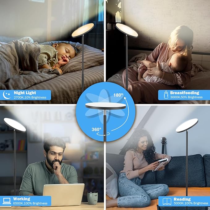 LED Floor Lamp, 3000LM 30W Super Bright Standing Lamp, 300W Equivalent Modern Torchiere Sky Lamp, 2700K-6500K Stepless Dimming with Remote & Touch Control, 69" Tall Lamp for Living Room Bedroom Office