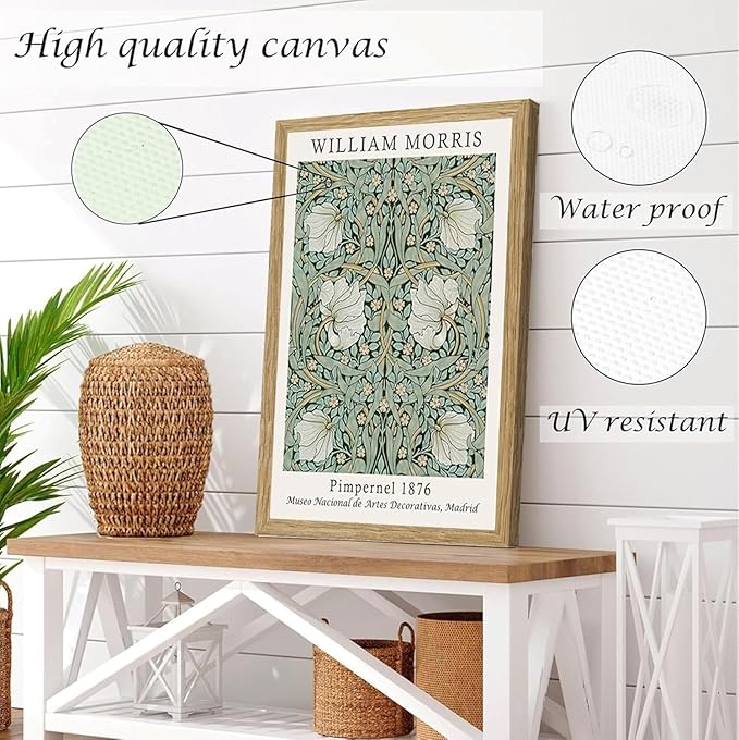 Induslyfe Framed Flower Wall Art Canvas Decor Set of 3, William Morris, Matisse Wall Art Framed Prints Poster Mid Century Modern Art, Gogh Floral Botanical wall art living room bathroom bedroom 12x16