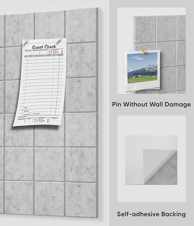 Large Cork Board for Walls 36" x 24", 6 Pack Felt Wall Tiles with Push Pins for Office Home, Pin Board Bulletin Board for Photo Pictures, Heather Gray