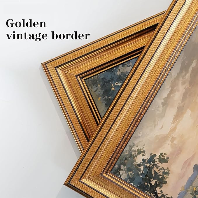 Gold Framed Wall Art Vintage Canvas Wall Art Fall Sunset Nature Landscape Artwork Prints Picture for Living Room Bedroom Farmhouse Bathroom Office Decor, 8x10