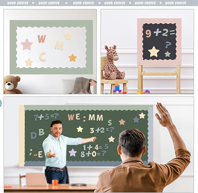 Containlol 188 Pcs Bulletin Board Borders Letters Stars Cutouts Set Include 59ft Poster Board Trims, Alphabet Letter Star Number Punctuation for Classroom(Boho Color)