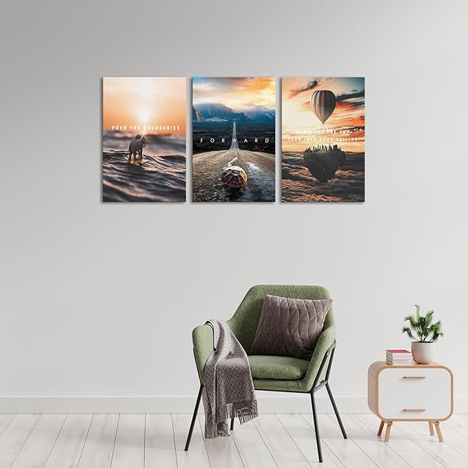 3 Pieces Inspirational Wall Art Large Motivational Wall Decor for Office Pictures Posters Framed Canvas Wall Art Prints Painting Artwork Decor Ready to Hang in Living Room Bedroom Classroom