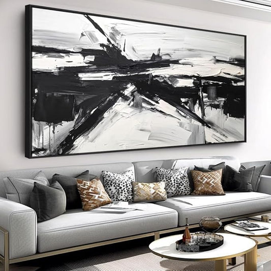 Wall Art Abstract Canvas Painting Black and White Modern Artwork for Living Room Bedroom Dining Room Home Office Decor 20"x40" with Framed