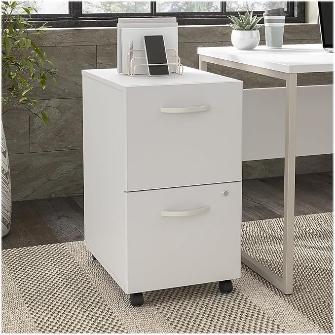 Bush Business Furniture Hybrid 2 Drawer Mobile File Cabinet in White - Assembled