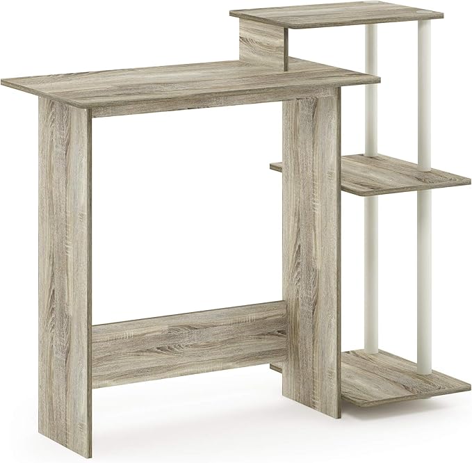Furinno EFFICIENT Desk, 28.6" Wide Gaming Desk with 3 Open Side Shelves, Laptop Notebook Computer Desk, Office Desk for Home Office, Study Room, Dorm, Bedroom, Sonoma Oak