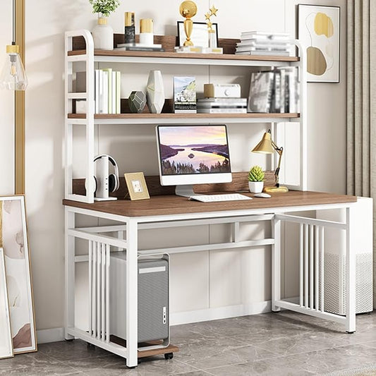 Computer Desk with Storage Shelf, Executive Office Desk, Small Study Deskm, Sturdy Writing Workstation Gaming Table, for Home Study(Brown 1,80x60cm/31.5x23.6in)
