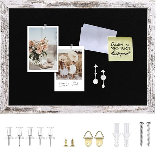 Black Felt Bulletin Board, Bulletin Boards for Walls with Wood Frame, Pin Board Vision Board for Office Home Kitchen and School with Pins, Screws, Anchors, 14.2x10.2 inches,1pc
