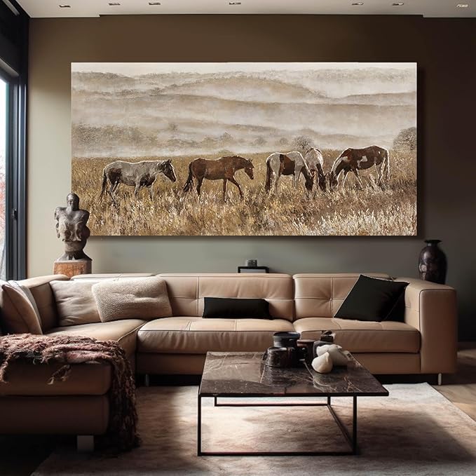 Large Wall Art Animal Wall Decor Brown Home Decorations Grassland Print Arts Vintage Framed Pictures Artwork for Home Office 29"x58"