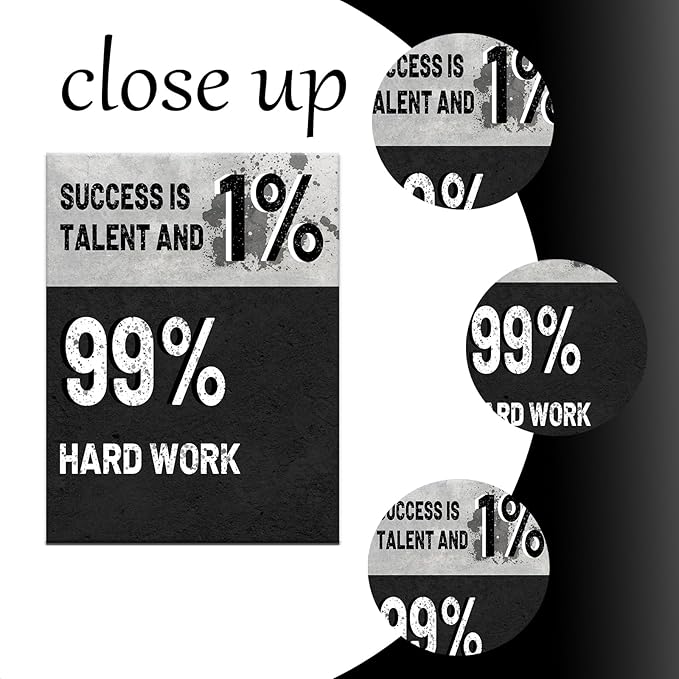 Success Is 1% Talent and 99% Hard Work Motivational Canvas Wall Art Inspirational Poster Print Positive Sign Picture Painting for Modern Home Living Room Office Gym Stretched and Framed [30''Wx 40''H]