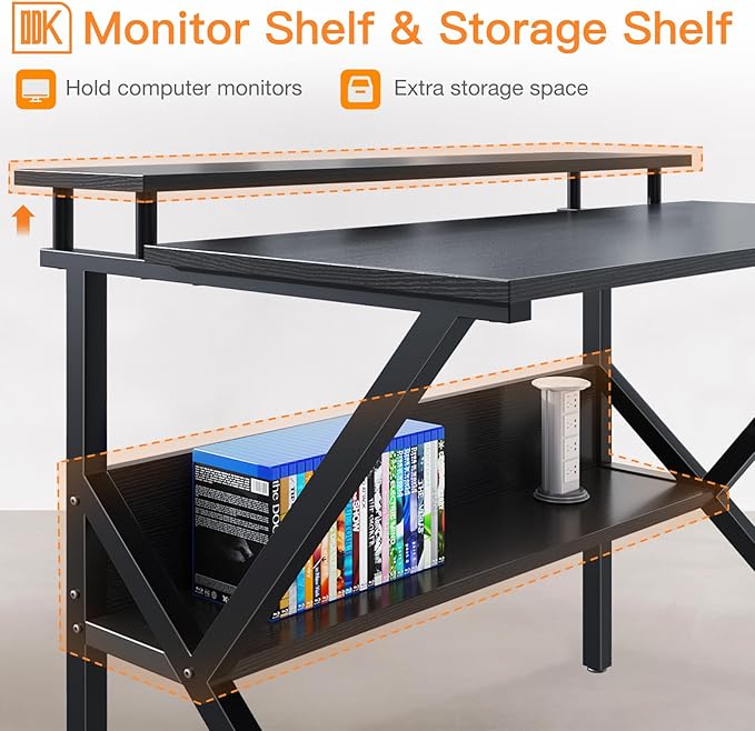 ODK Small Desk, 27.5 Inch Computer Desk for Small Spaces, Kids Desk with Storage, Study Table with Monitor Stand for Homeschool, Black