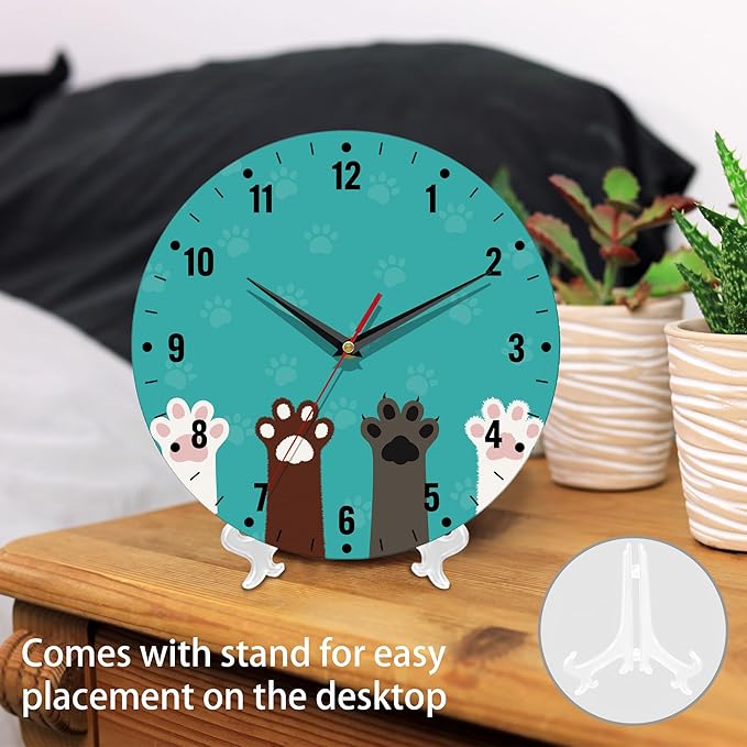SPUNKER Wall Clocks,Cute Cat Paw Wall Clocks for Living Room Decor,Animal Print Kitchen Clocks Wall Battery Operated - 10 Inch Round Bathroom Wall Clock Silent Non-Ticking