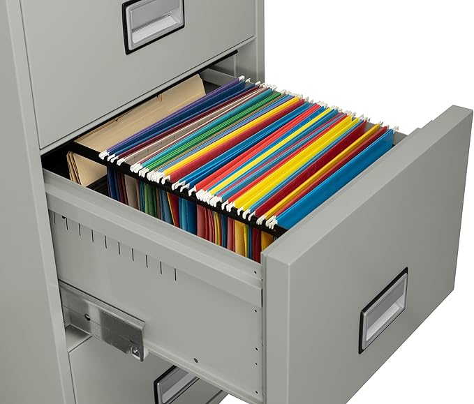 31 inch 4-Drawer Vertical Fireproof File Cabinet – Legal and Letter Size Filing – Key Lock – Water Resistant Seal – Fire and Impact Rated – Light Gray Finish – Model LGL4W31LG