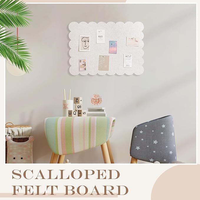 Scalloped Felt Bulletin Board 24 x 18 Inches Foldable Camel Pin Cork Board Alternative for Wall, 2' x 1.5' Trifold Picture Vision Self Adhesive Bulletin Decorative