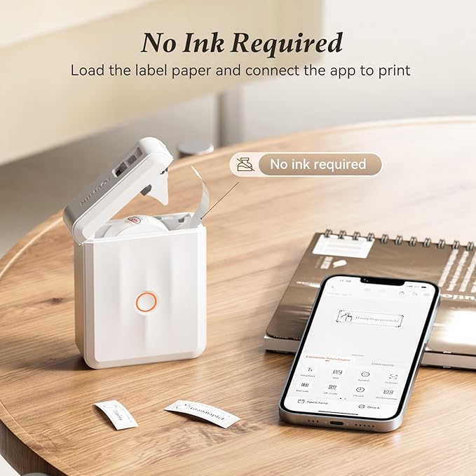 NIIMBOT Label Maker Machine Bluetooth Label Printer for School Home Office Organization, Wireless Mini Labeler D110 Upgraded Version, Label Machine with 3 Label Tapes, White